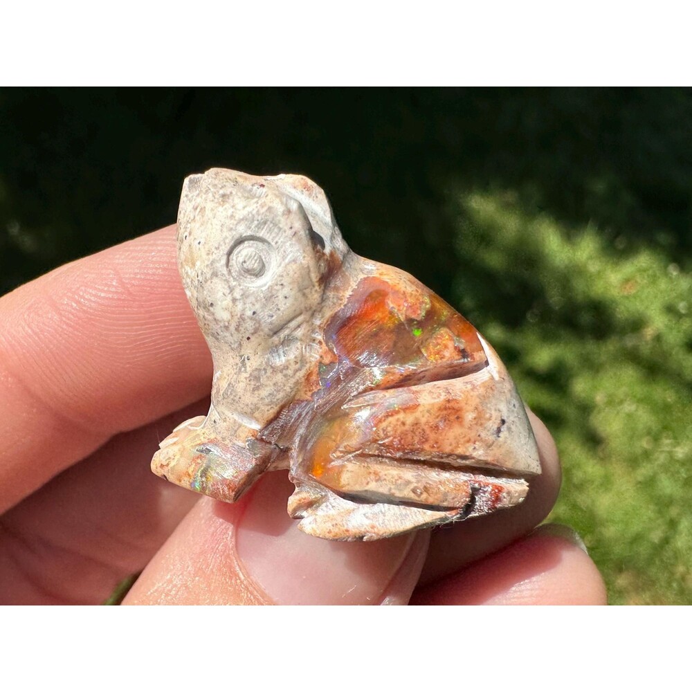Opal Frog Figurine: Mexican Fire Opal Gemstone Carving, October birthstone #2